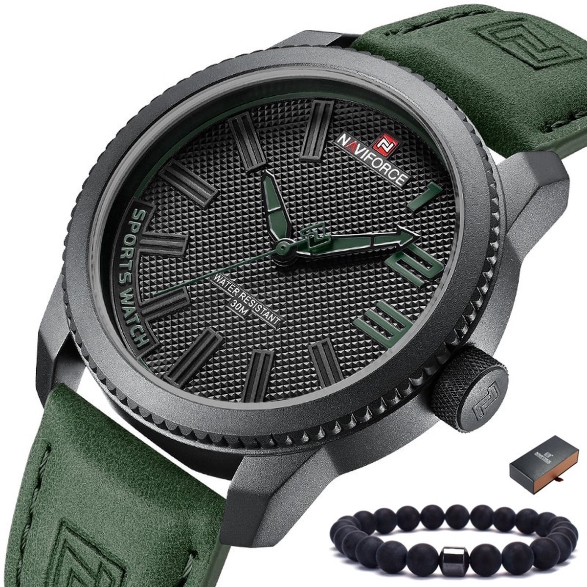 Naviforce Horloge Heren Horloges voor Mannen Watch Herenhorloge - Incl. Armband & Horlogebox Geschenkdoos - Groen Zwart