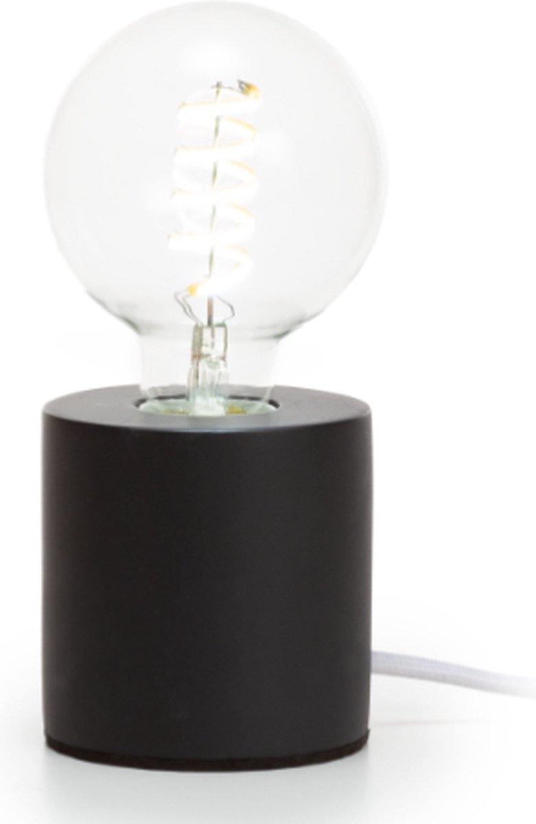 Lampvoet, cilinder, kabel met schakelaar, E27, 60 W, IP20, cement, zwart, 90 mm x 90 mm - Vellight