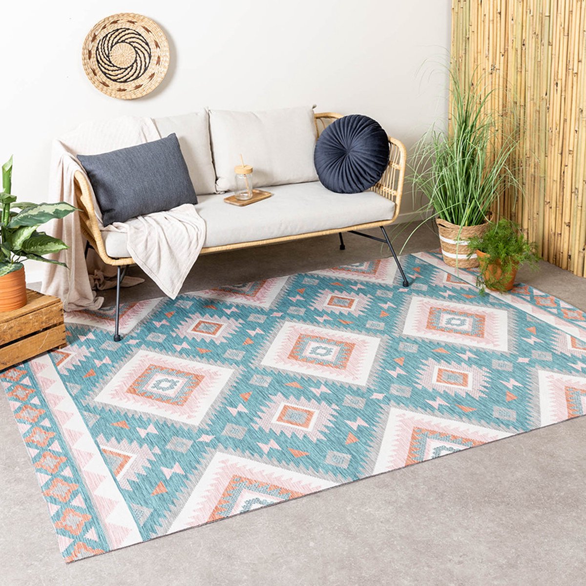 Fraai Bohemian buitenkleed - Vedra Aztec Blauw - 200x290cm