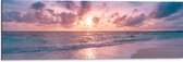 Dibond - Kalme Golven bij het Strand met Zonsondergang - 90x30 cm Foto op Aluminium (Wanddecoratie van metaal)