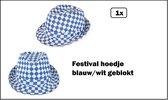 Festival hoedje geblokt blauw wit - Carnaval Optocht Oktoberfeest festival thema feest party hoofddeksel