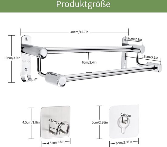 Handdoekhouder voor badkamer, uittrekbaar, 2 verdiepingen handdoekenrek