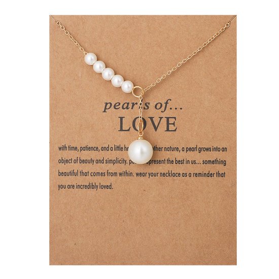 Bixorp Luck Gouden Dames Ketting met Vijf Parels - "Pearls of Love" - 45/50cm - Cadeau voor Vrouw - Goudkleurig
