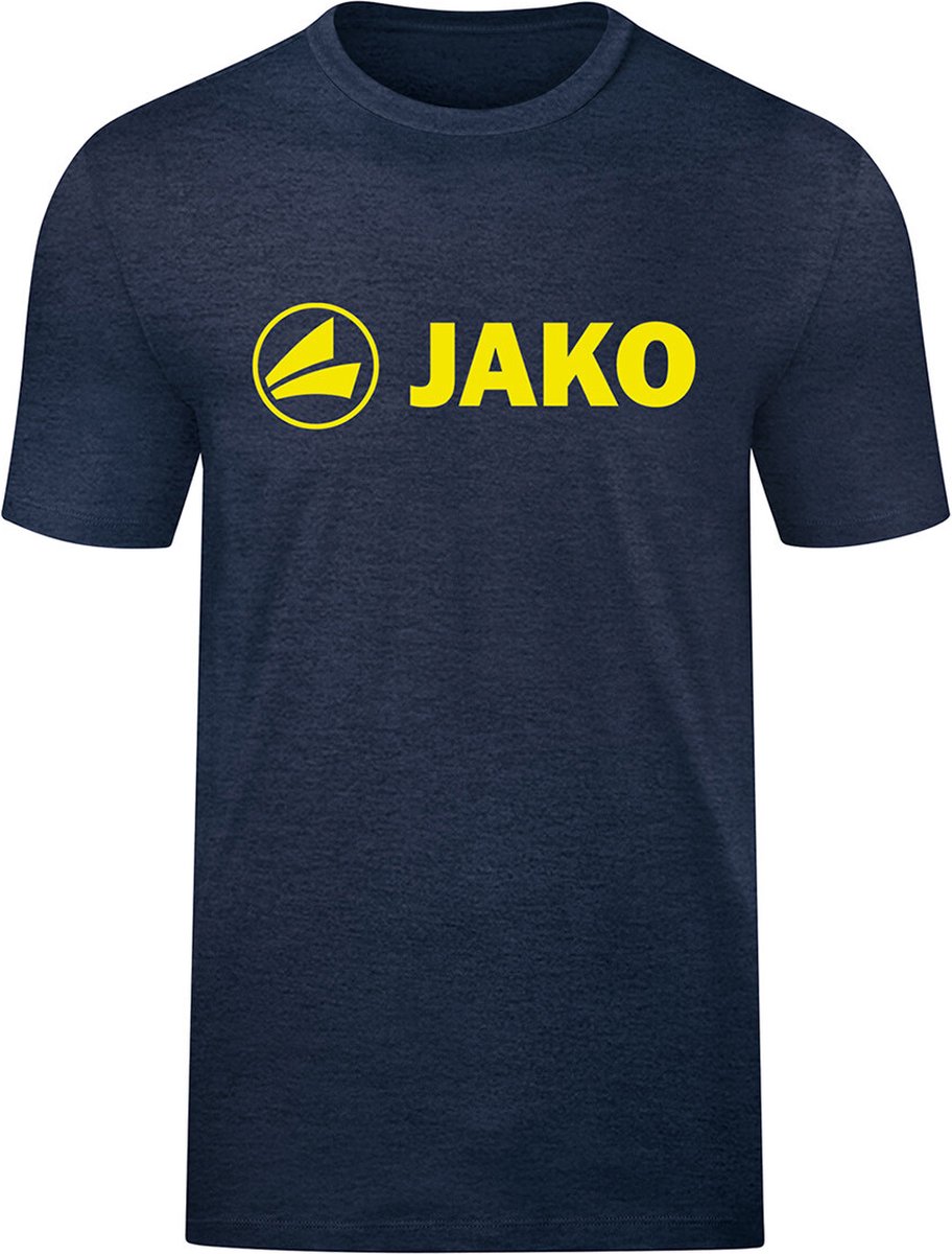 Jako Promo T-Shirt Heren - Marine Gemeleerd / Fluogeel | Maat: M
