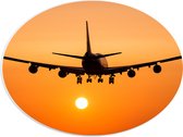 PVC Schuimplaat Ovaal - Vliegtuig vliegend naar Horizon - 40x30 cm Foto op Ovaal (Met Ophangsysteem)