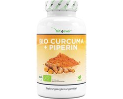 Bio Curcuma - 365 veganistische capsules - 4560 mg (biologische kurkuma + zwarte peper) per dagelijkse portie - met curcumine en piperine - laboratorium getest - hoge dosering - veganistisch - Vit4ever