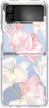 GSM Hoesje Geschikt voor Samsung Galaxy Z Flip 4 Back Case TPU Siliconen Hoesje Doorzichtig Mooie Bloemen