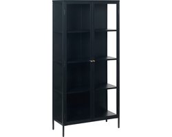 Vitrinekast Metaal Zwart - 2-Deurs - 4 Planken - 90x190cm - Kast Carmel - Giga Living