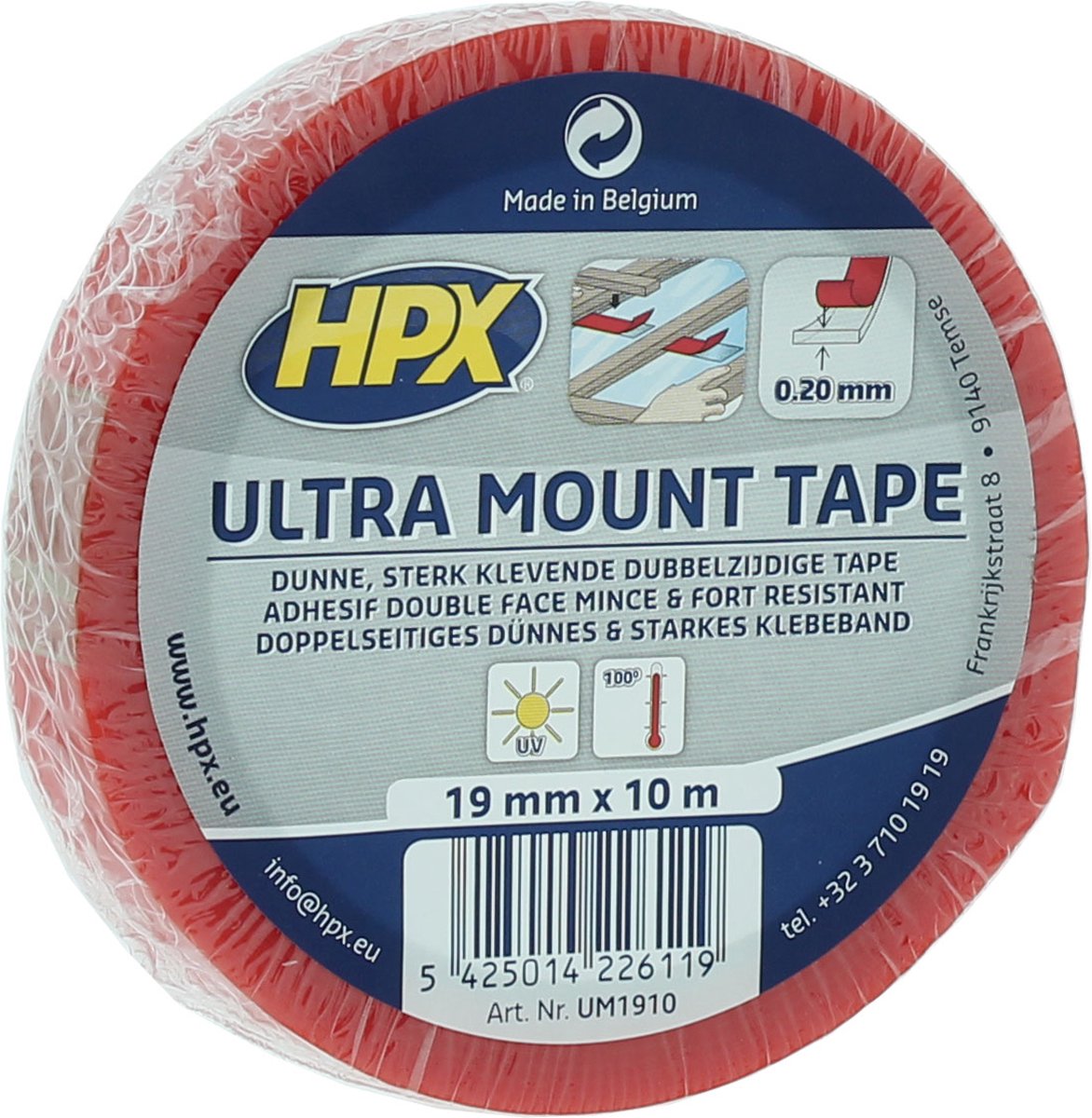 Ultra Mount bevestigingstape - transparant 19mm x 10m - HPX