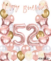 Snoes Ballonnen 52 Jaar Rose Gold White Dots - Compleet Feestpakket met cijfer ballon 52 jaar - Verjaardag Versiering Slinger Happy Birthday – Folieballon – Latex Ballonnen - Helium Ballonnen - Rose Feestpakket