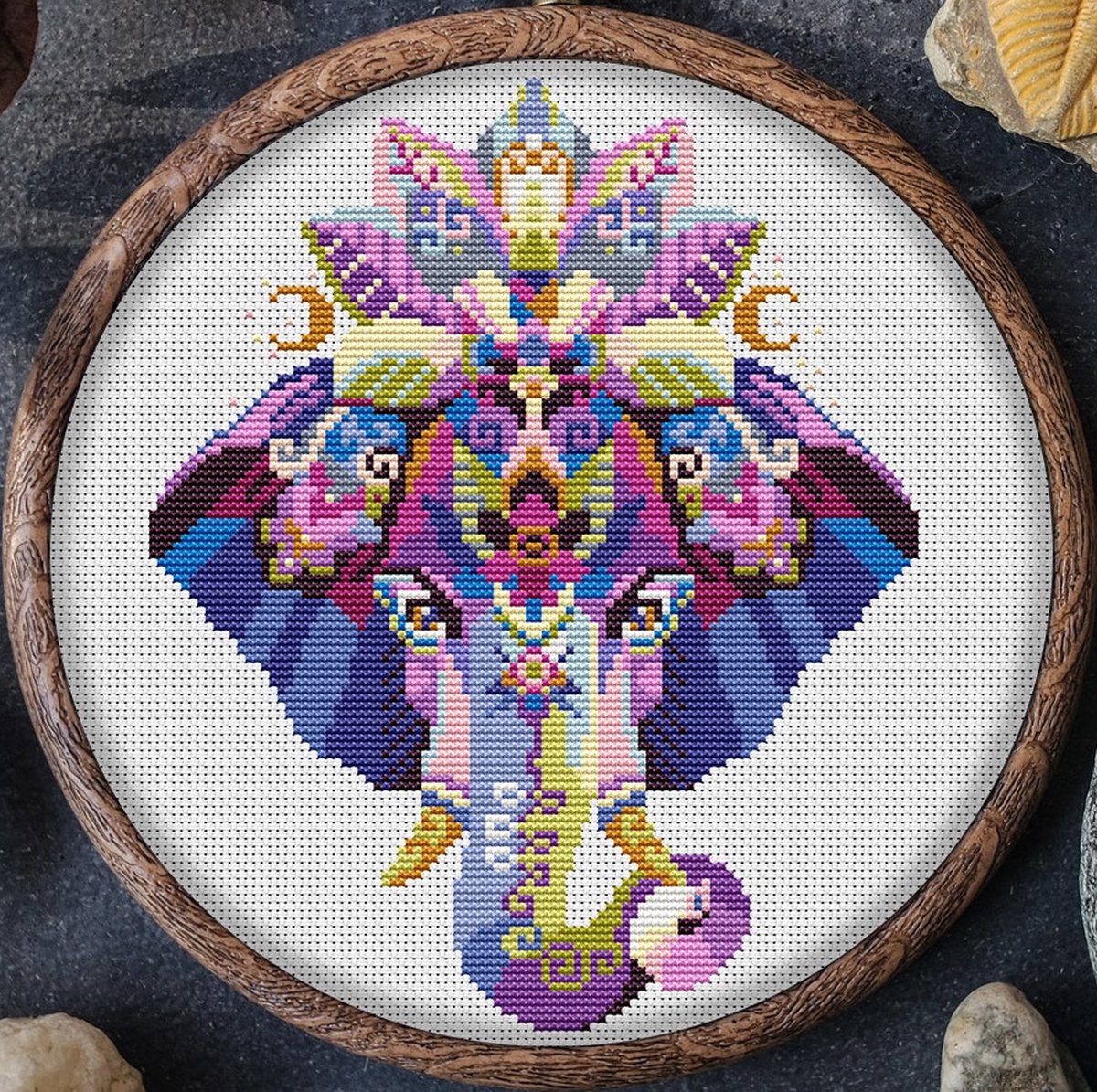 Borduurpakket MANDALA - Olifantenhoofd - telpatroon om zelf te borduren