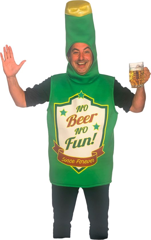 Bierfles kostuum heren 'No Beer No Fun' - One Size - Carnavalskleding