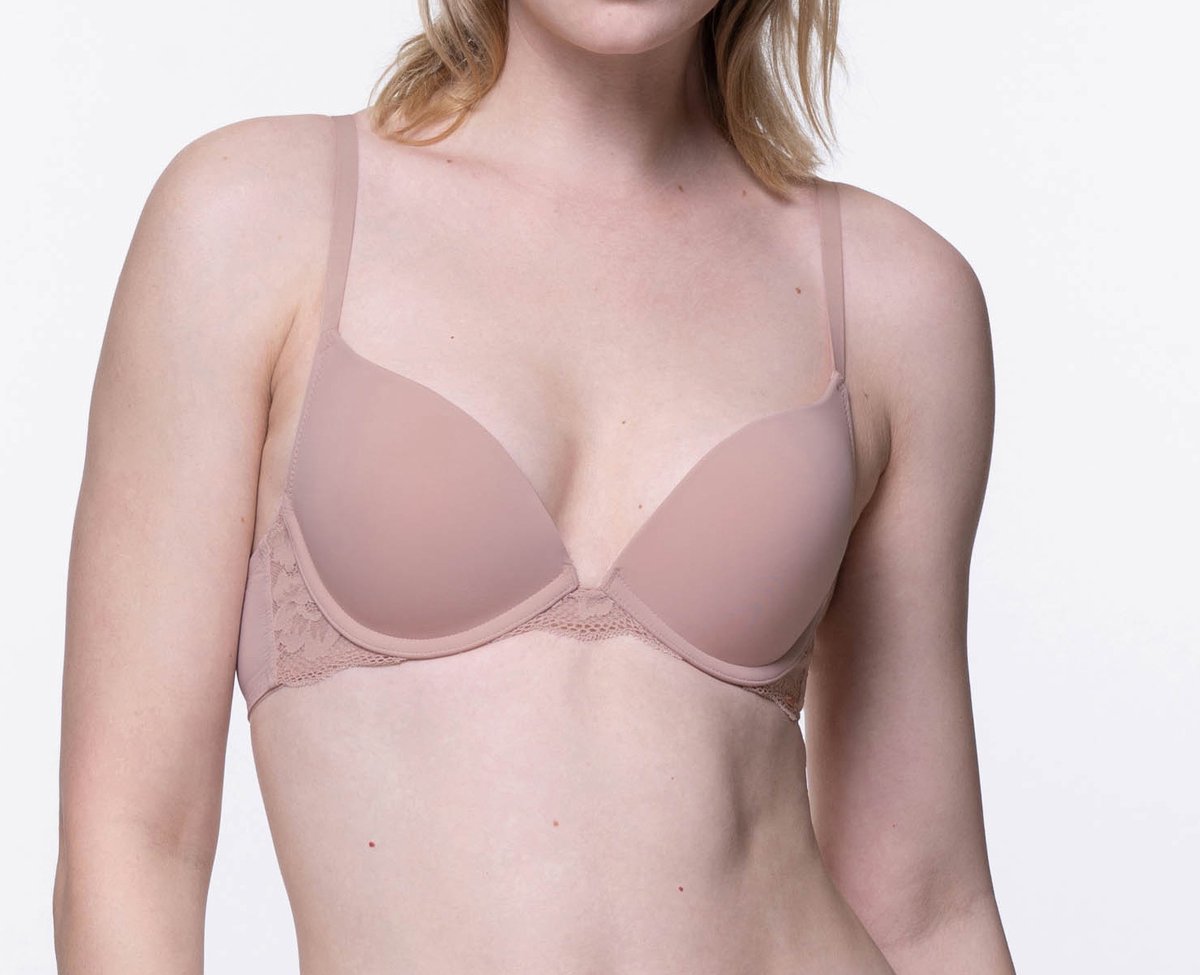 Dorina Push up / Plunge BH met beugel - Rosa - Kanten bh band - 3/4 cup - Decollete Bh - 90B - Roze