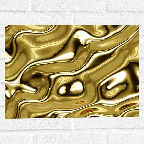 Muursticker - Vloeibaar Metaal in het Goud - 40x30 cm Foto op Muursticker