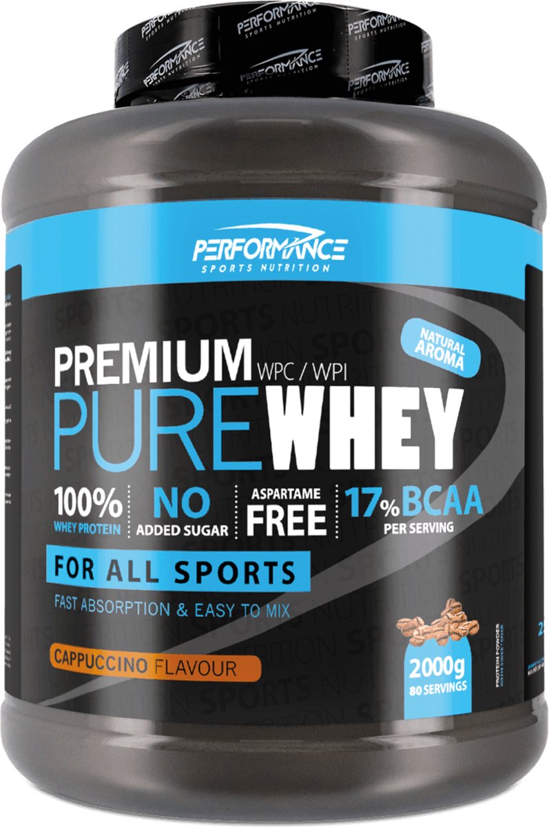Pure Whey (Cappuccino - 2000 gram) - PERFORMANCE - Whey Protein - Eiwitpoeder - Eiwitshake - Sportvoeding (67 shakes)