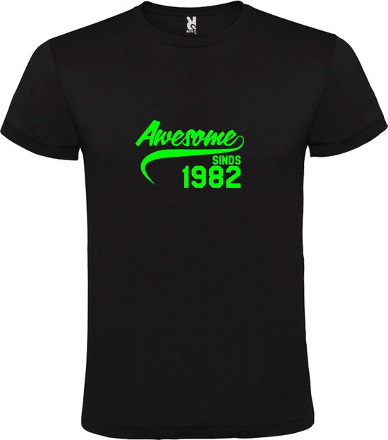 Zwart T-Shirt met “Awesome sinds 1982 “ Afbeelding Neon Groen Size XXXXL
