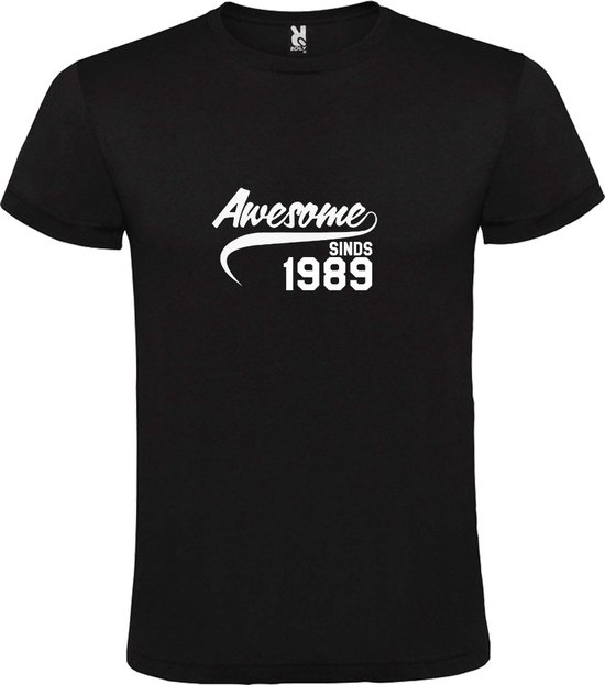 Zwart T-Shirt met “Awesome sinds 1989 “ Afbeelding Wit Size XXXL