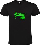 T-shirt Zwart avec image "Awesome depuis 1981" Vert fluo Taille XL