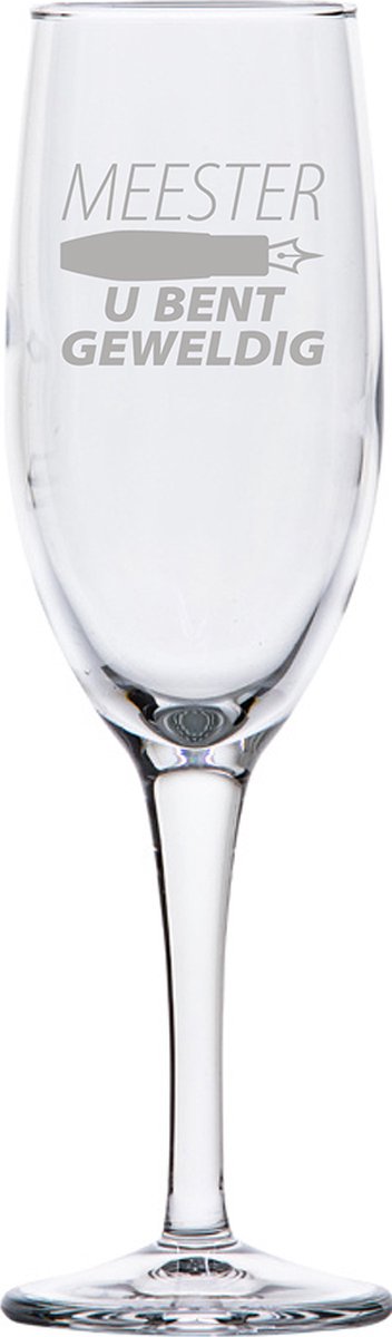 Gegraveerde Champagneglas 16,5cl Meester u bent geweldig