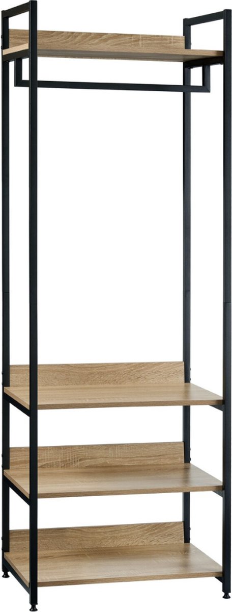 Litake Kapstok, kledingrek met schoenenbank, garderobe, kledingrek, stabiel, met 3 planken en 10 haken, 4-in-1 design, kapstok, metaal, voor hal, entree, woonkamer, 64 x 30 x 180 cm