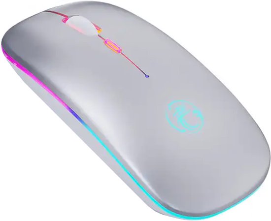 George Napoli Laptopmuis deluxe - RGB Draadloze muis - Oplaadbaar - Plug&Play - Stil - Zilver - Led muis - Gaming muis