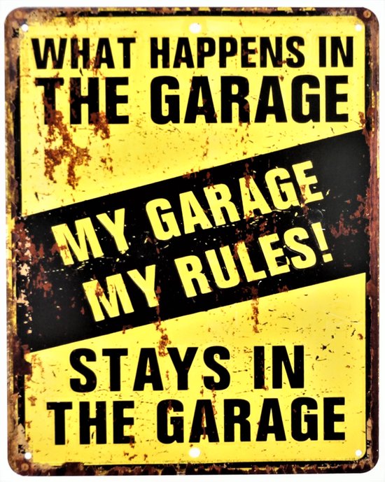 2D metalen wandbord "My garage My Rules" 25x20cm