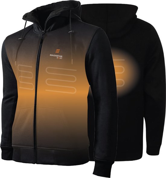 Verwarmde vest | Magnetar Heat | Fleece | Zwart | Verwarmd Hoodie met capuchon | Maat L | incl. Powerbank en Oplader Kabel