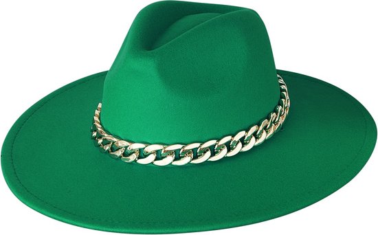 Fedora hoed - Groen - hoofdmode - chain - ketting - alle seizoenen - trendy