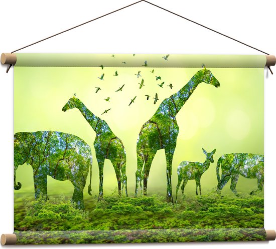 Textielposter - Silhouet van Bomen in de vorm van een Wild Dier - 60x40 cm Foto op Textiel