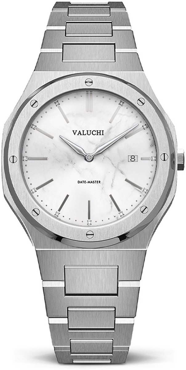 Valuchi Vrouwen Date-Master Roestvrijstaal Quartz Horloge - Zilver Marmer