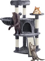 Arbre à chat stable Kraztbaum, avec panier pour chat, planche à gratter, sisal en peluche, meubles pour chat, hauteur 107 cm, gris foncé HM-YAHEE-591980
