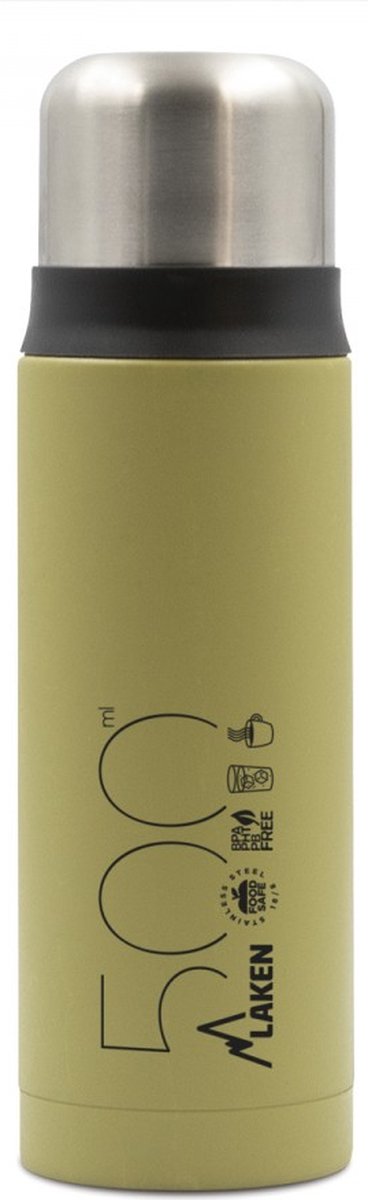 Laken thermosfles roestvrijstaal thermo bottle 0,50 L - Kakhi met drinkmok, dubbelwandige rvs drinkfl