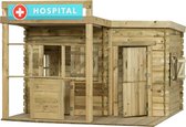Speelhuisje Leon (SwingKing) | Luxe houten kinderhuisje (4-1) voor Buiten in de Tuin | Ziekenhuis, Politie, Brandweer en Tankstation | Voor Kinderen vanaf 3 Jaar | FSC Hout