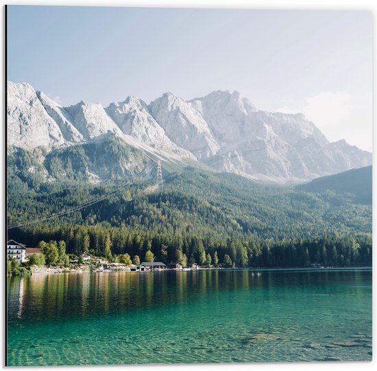 Dibond - Eibsee Meer onder de Bergen - Duitsland - 50x50 cm Foto op Aluminium (Wanddecoratie van metaal)