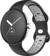 Bandje Voor Google Pixel - Watch Dubbel Sport Band - Zwart Grijs - Maat: SM - Horlogebandje, Armband