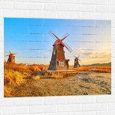 WallClassics - Muursticker - Prachtige Klassieke Molens in Droog Landschap - 100x75 cm Foto op Muursticker