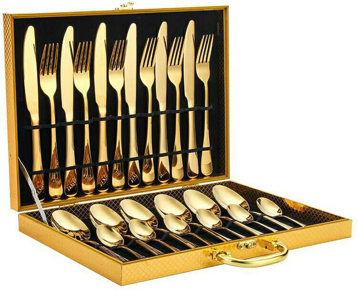 TDR-Roestvrijstalen bestekset - 24 delig - inclusief koffer - Gouden