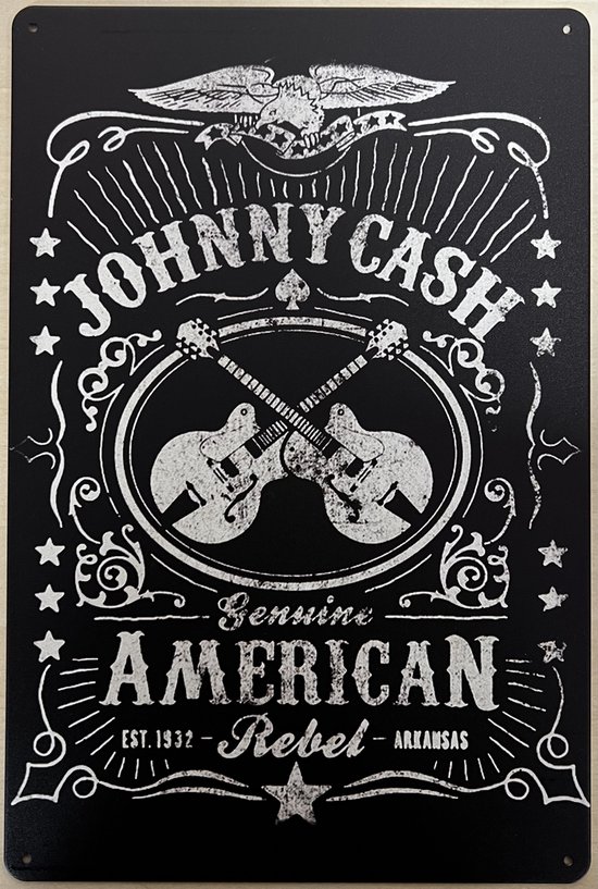 Johnny Cash American rebel Reclamebord van metaal METALEN-WANDBORD - MUURPLAAT - VINTAGE - RETRO - HORECA- BORD-WANDDECORATIE -TEKSTBORD - DECORATIEBORD - RECLAMEPLAAT - WANDPLAAT - NOSTALGIE -CAFE- BAR -MANCAVE- KROEG- MAN CAVE