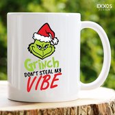 Grinch dont steal my vibe mok - Grinch mok - Kerst cadeau voor mannen - Kerst cadeau voor vrouwen - Mok grappig - Grappige cadeau - Thee glazen - Mok met tekst - Koffiekopjes