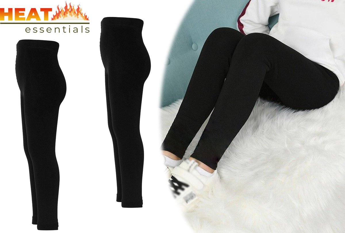 Heat Essentials - Fleece Legging Kinderen - Fleece Panty - 2 Stuks - Zwart - 140-152 - Thermokleding Kinderen - Thermolegging Kinderen - Dikke Fleece Legging - Thermo Ondergoed - Thermo Legging - Thermo Broek