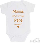 100% katoenen Romper "Mama, wil je met mijn Papa trouwen?" Unisex Katoen Wit/tan Maat 62/68