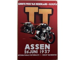 TT Assen 1937 motorraces circuit van Drenthe Reclamebord van metaal METALEN-WANDBORD - MUURPLAAT - VINTAGE - RETRO - HORECA- BORD-WANDDECORATIE -TEKSTBORD - DECORATIEBORD - RECLAMEPLAAT - WANDPLAAT - NOSTALGIE -CAFE- BAR -MANCAVE- KROEG- MAN CAVE