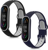 kwmobile 2x armband geschikt voor Xiaomi Mi Smart Band 6 / Mi Band 6 / Band 5 - Bandjes voor fitnesstracker in zwart / grijs / donkerblauw / wit