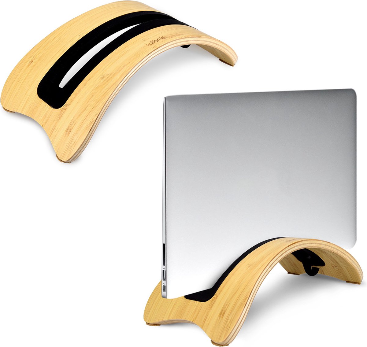 kalibri verticale laptopstandaard van bamboe - geschikt voor MacBook - Docking station - Verstelbaar voor laptops tot 2,6 cm dikte - Bruin