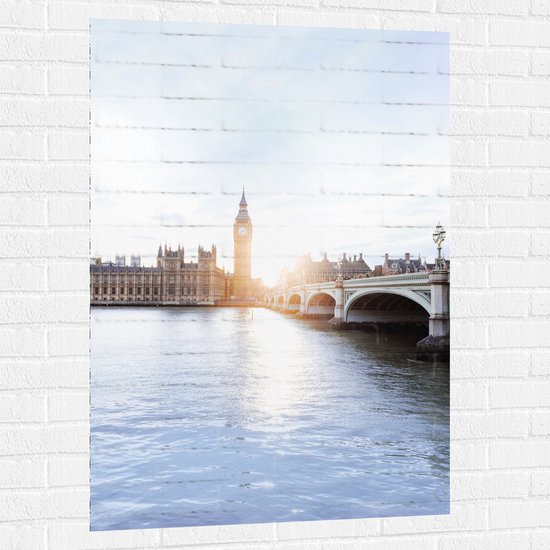 Muursticker - Big Ben naast de Westminster Bridge - Londen - 80x120 cm Foto op Muursticker