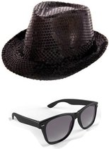 Boland Déguisements up set de vêtements - Chapeau à Glitter / lunettes de party noir adultes