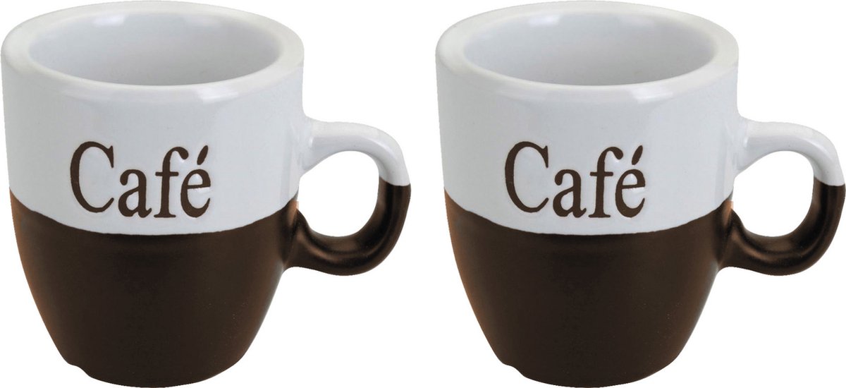 Excellent Houseware Koffiemok set - 2x stuks - donkerbruin - keramiek - 150 ml