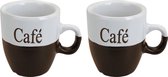 Excellent Houseware Ensemble de tasses à café - 2x pièces - marron foncé - céramique - 150 ml