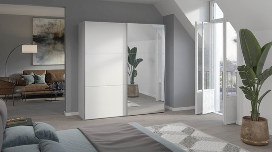 Beter Bed Easy Schuifdeurkast - Kledingkast met 2 schuifdeuren - 203 x 215 x 65 cm - Cremewit