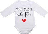 Baby Rompertje met Naam Valentijn  - Lange Mouw - Maat L 74/80 6-12 maanden - Cadeautje voor Hem - Cadeautje voor Haar - Valentijnsdag